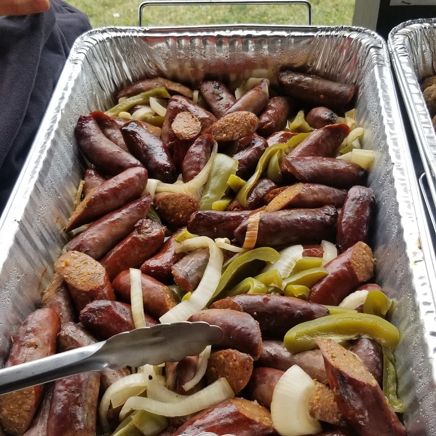 SMOKED HOT SAUSAGE WITH PEPPERS AND ONIONS